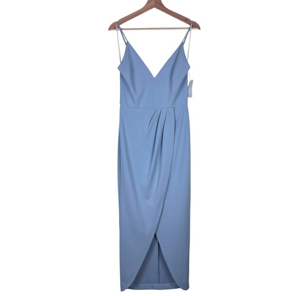 WAYF INES BLUE V-NECK TULIP COCKTAIL SHEATH DRESS - Picture 3 of 13